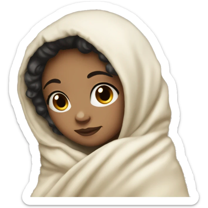 Pretty light skin girl with dark hair cozy in a blanket sticker