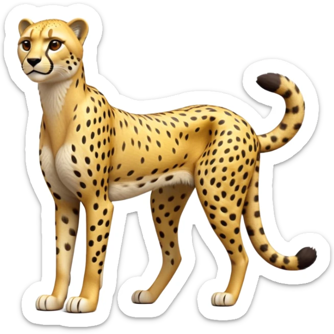 cinematic-cheetah-realistic-full-body-standing-emoji,-slim-and-athletic-frame-poised-for-action,-long-tail-curving-slightly,-head-tilted-dramatically,-sleek-golden-fur-with-black-spots,-piercing-amber-eyes,-simplified-yet-realistic-focused-features,-highly-detailed,-glowing-with-an-almost-sarcastic-glow sticker