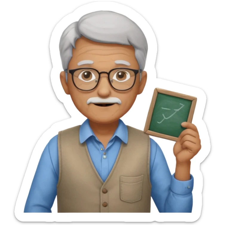 Male Teacher – older man, vest over shirt, glasses, chalk in one hand. sticker