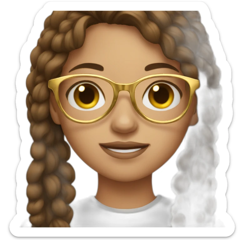 girl with brown hair and brown eyes wearing gold glasses  sticker