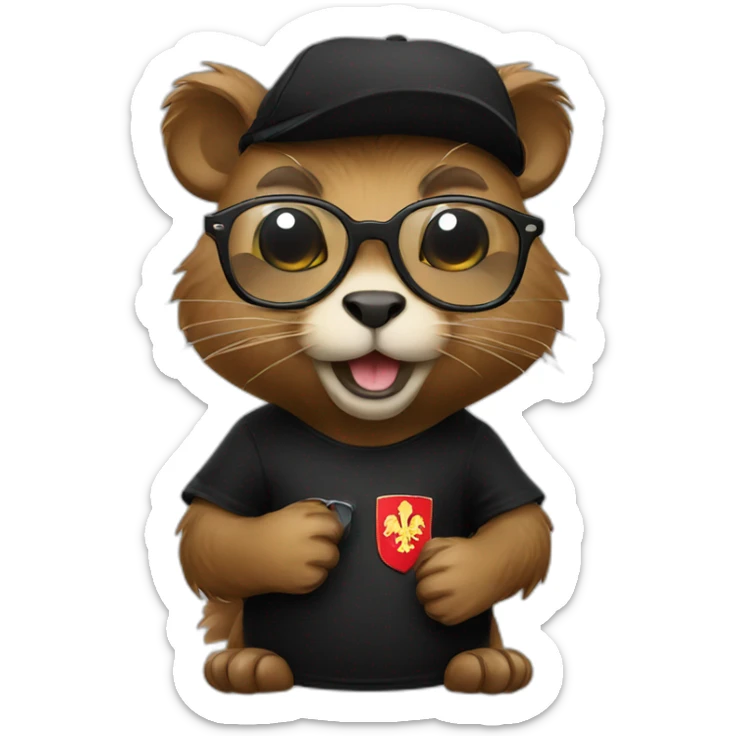 Beaver wearing glasses and black T-shirt with polish coat of arms print on it sticker