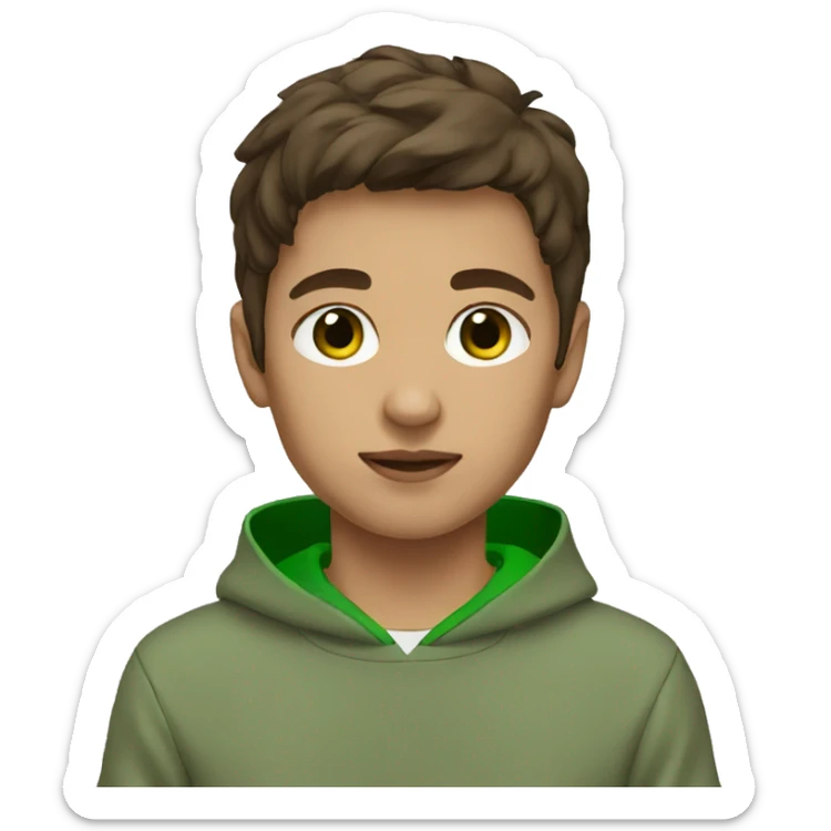 Boy brown eyes brown hair with a green nike hoodie sticker