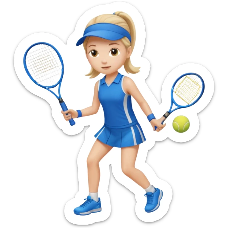 white young girl playing tennis, wearing a blue outfit sticker