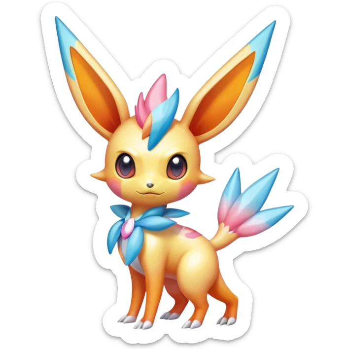 Colorful Shiny Exotic Victini-Salandit-Aurorus-Sylveon-Fakémon-hybrid-creature (full body)  sticker
