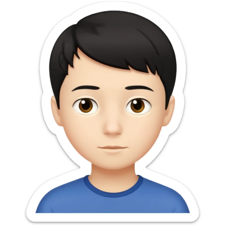 An Emoji of boy age in 10 with short black hair, who can be described by three words: perfectionist, air, ocean sticker