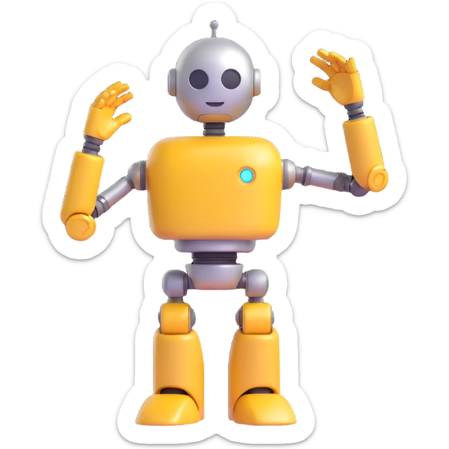 robot in the exact pose of the standard salute emoji, head and body resembling the classic robot emoji, shiny metallic 3D emoji style sticker