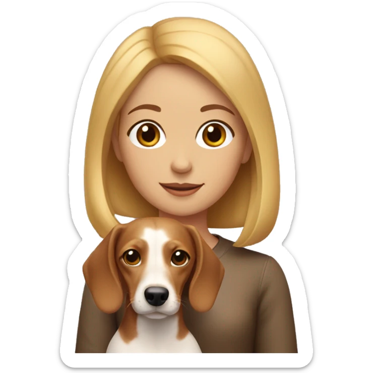 a girl with fair skin and a light-brown bob holds a dachshund sticker