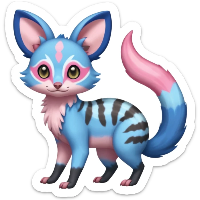 Rare realistic cool cute epic aesthetic colorful Amaura-Sylveon-Civet-Genet-species-Fakemon-hybrid-creature, with markings, full body sticker