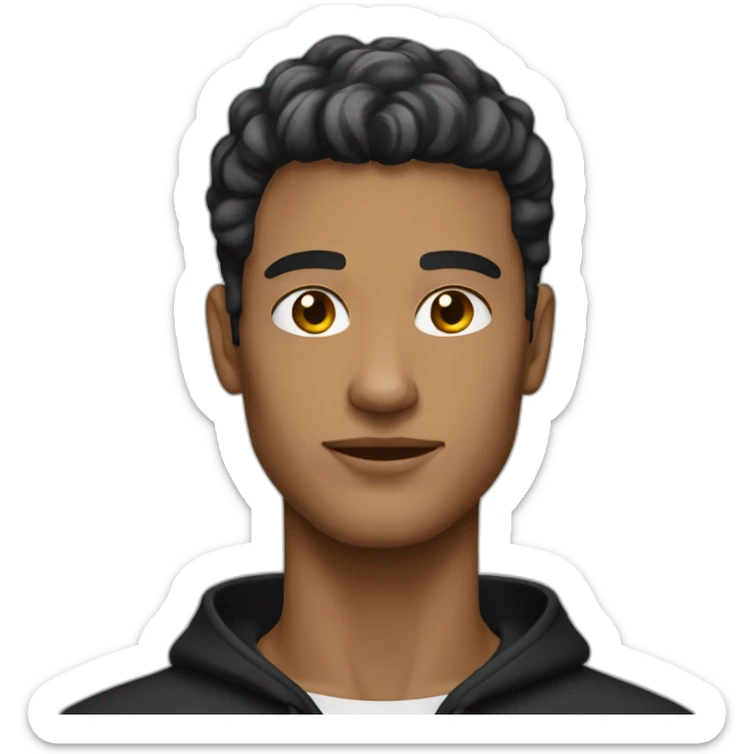 A stylish man with a French crop hairstyle wearing a black hoodie sticker