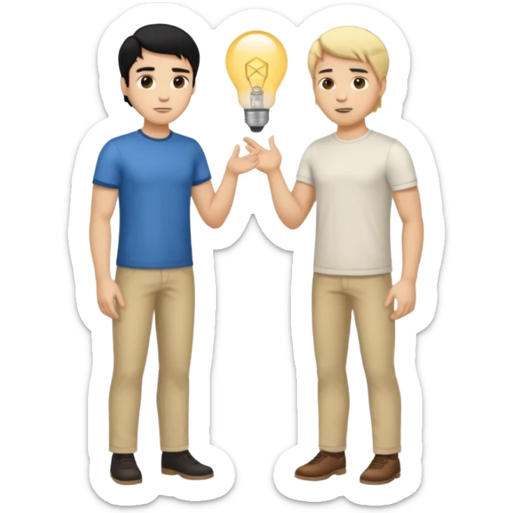 light skin black hair man  talking with a light skin and blonde hair man full body sticker