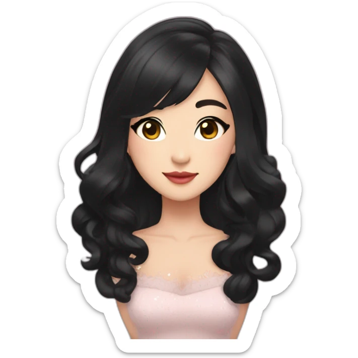 pretty woman in mid length black hair , chinita eyes, with dimples on both cheeks, with kpop dress sticker