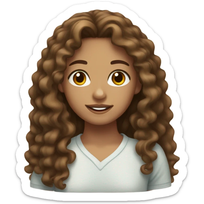 Tan skin girl with long curly brown hair with brown eyes and freckles sticker