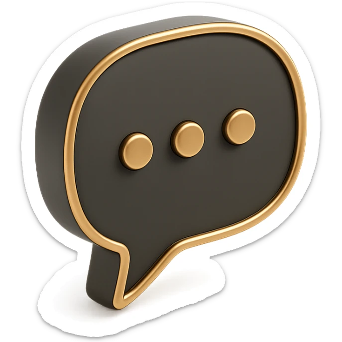 3D black icon of a chat bubble, modern and sleek, no text sticker