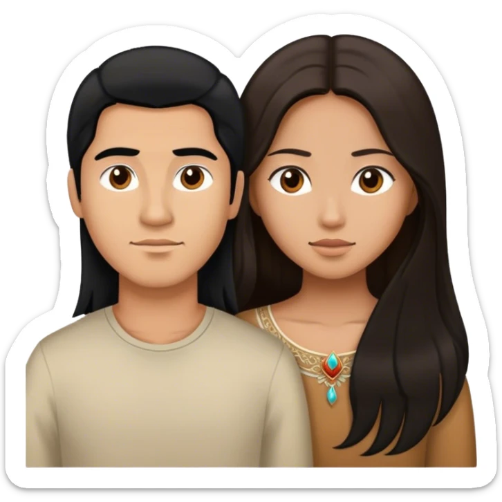 Latino man with long black hair looking at brown hair Filipina sticker