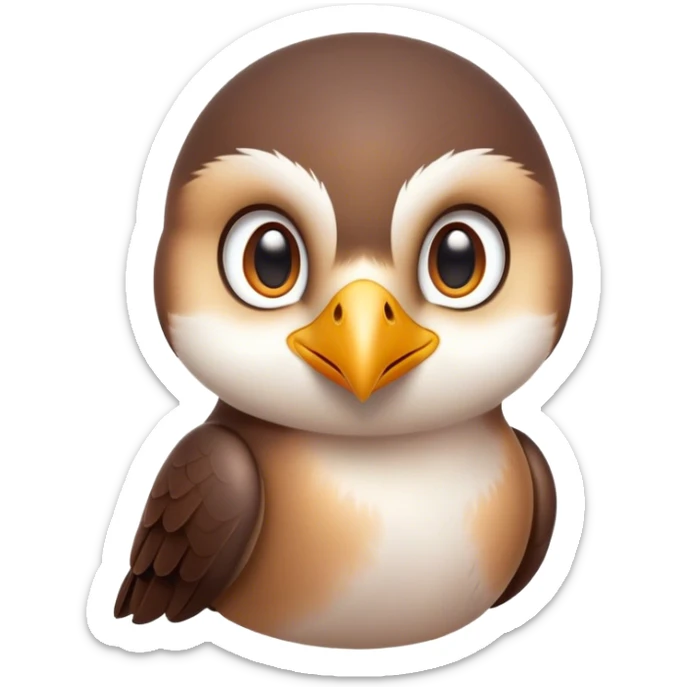 Cinematic Cute Falcon Portrait Emoji, Head tilted playfully and inquisitively, featuring a sleek, agile form with a delicately curved beak and round, sparkling eyes full of spirited charm, Simplified yet irresistibly adorable features, highly detailed, glowing with a warm, inviting glow, high shine, affectionate and lively, stylized with a touch of whimsical aerial grace, soft glowing outline, capturing the essence of a mischievous yet endearing falcon that seems as if it could dart out of the screen into your heart! sticker
