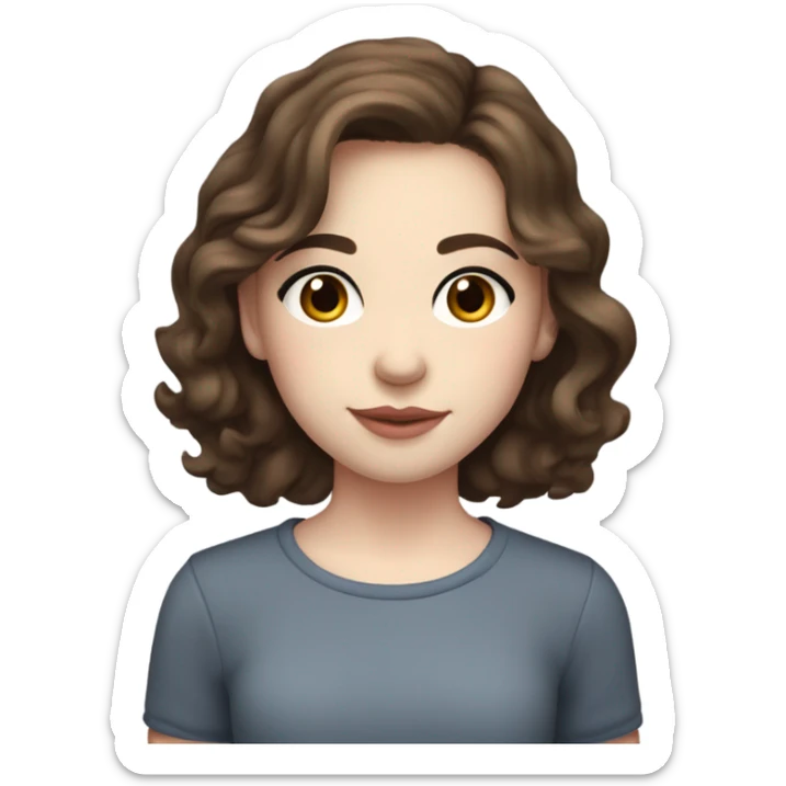teenage girl with medium brown wavy hair and medium brown eyes and pale skin with rosy cheeks and rosy heart shaped lips and long dark eyelashes sticker