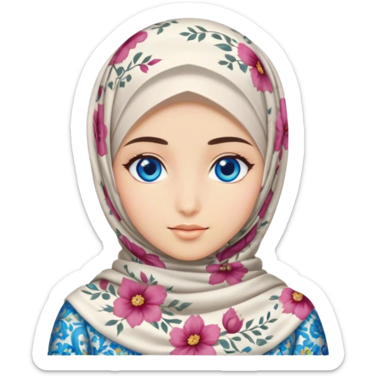 Turkish beautiful finish Konya girl blue eyes with hijab and floral dress sticker