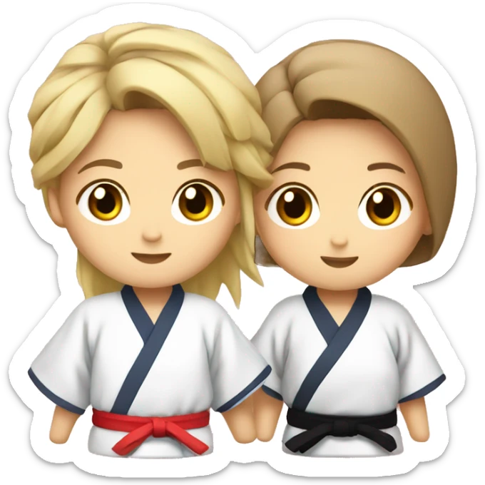 Boy with brown hair and girl with blonde hair in kimono judo sticker