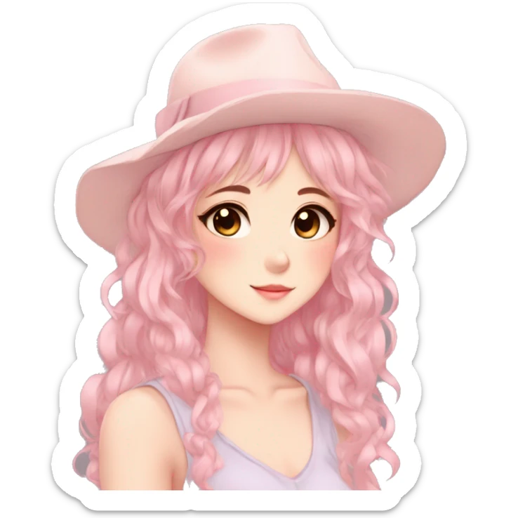 Gorgeous pastel anime girl with blushing face and hair garnitures and pretty hair and a hat aesthetic trending style sticker