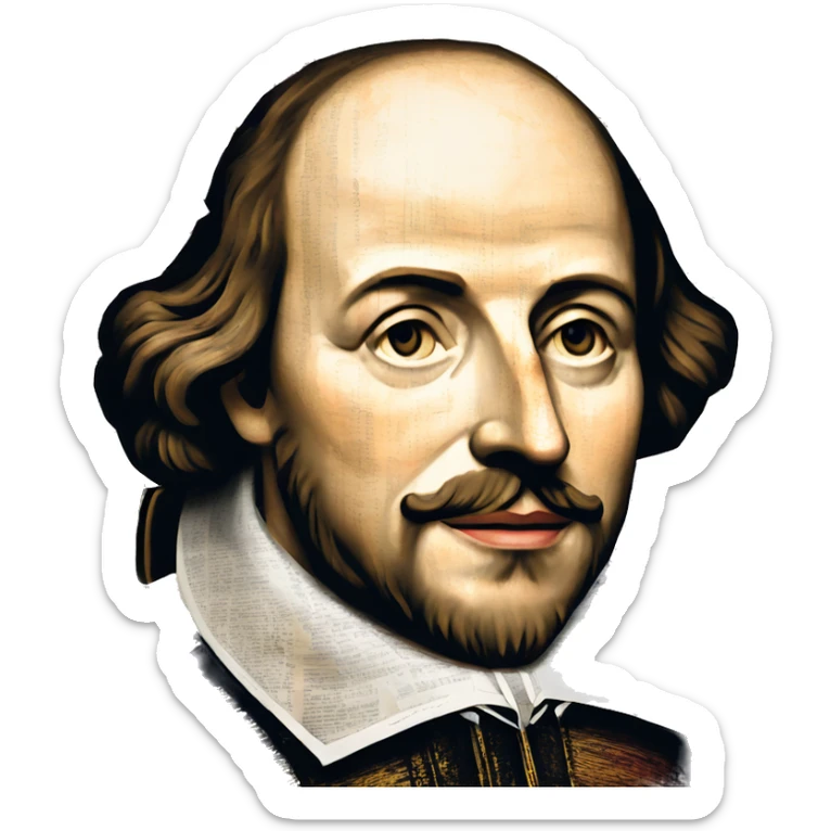 Shakespeare portrait made of newspaper cuttings roses and gold sticker