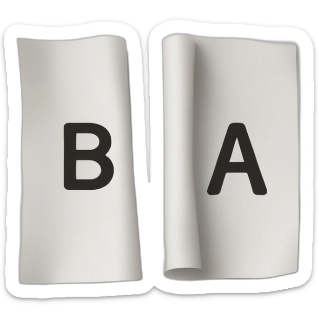 two pieces of paper, one next to each other, in one of them it says A, in the other, B. sticker