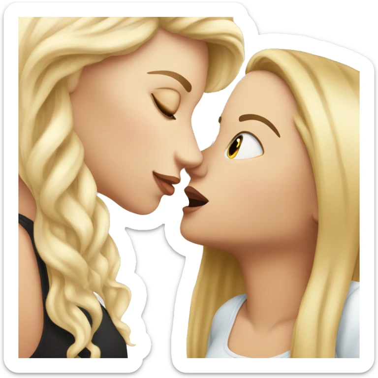 white girl with blonde hair, kissing, white girl with brunette hair sticker