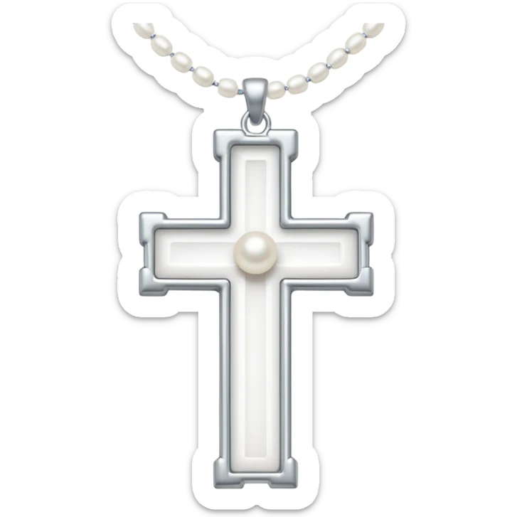 Elegant emoji icon of a white cross made of white beads, glossy surface, and white bead chain subtle shadows, pure white palette sticker