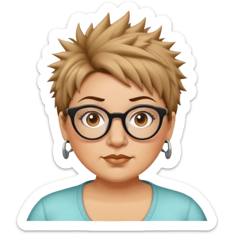 plus size white women round nose with short light brown shaggy spiked hair wearing glasses sticker