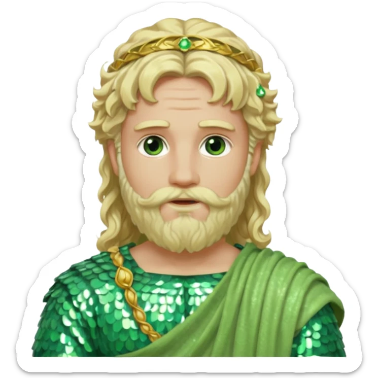 Zephyr, God of Spring Roman Deities with long blonde wavy hair and beard, pale green sequin toga sticker