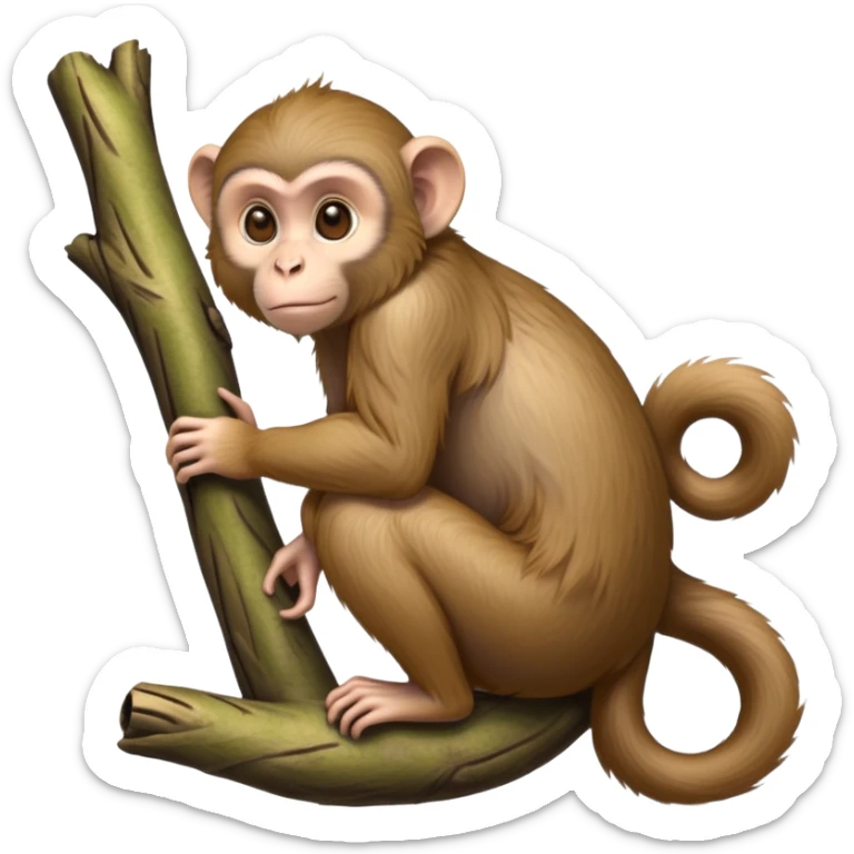 cinematic-Macaques-realistic-full-body-sitting-emoji,-slim-agile-frame-poised-on-a-branch,-long-tail-curled-slightly,-head-tilted-dramatically,-warm-brown-fur-soft-and-fluffy,-bright-playful-eyes-exuding-mischief,-simplified-yet-realistic-focused-features,-highly-detailed,-glowing-with-an-almost-sarcastic-glow sticker