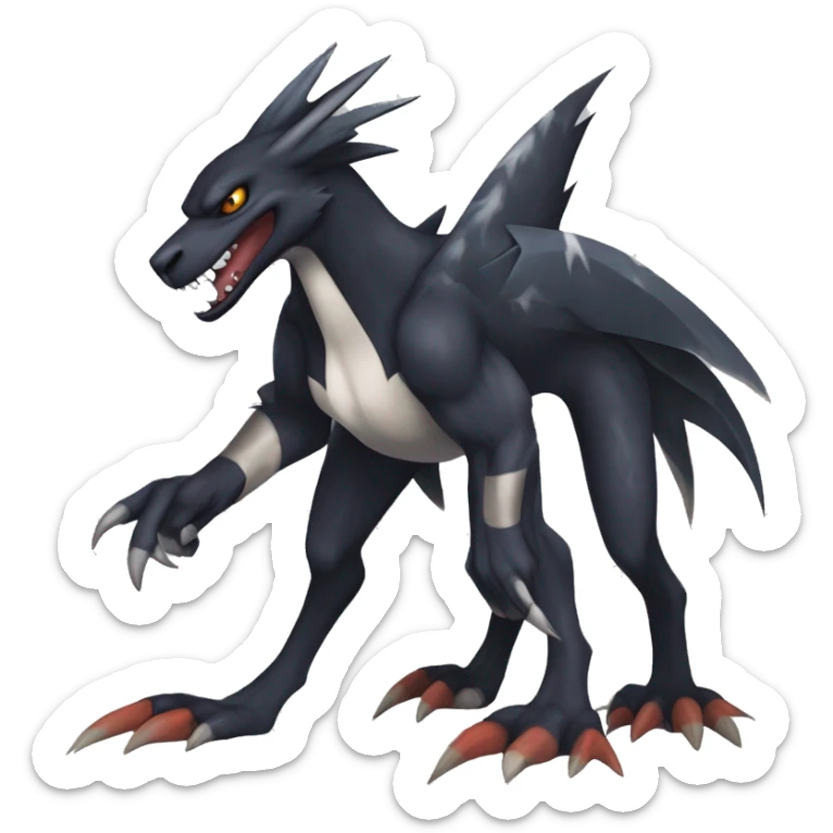 Black Cool Edgy Nargacuga-Garchomp-Houndoom-Sergal Fakémon-Digimon with Edgy markings,  full body sticker