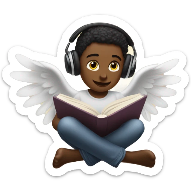 Create angel reading the book One Hundred Years of Solitude and listening to music through airpods sticker