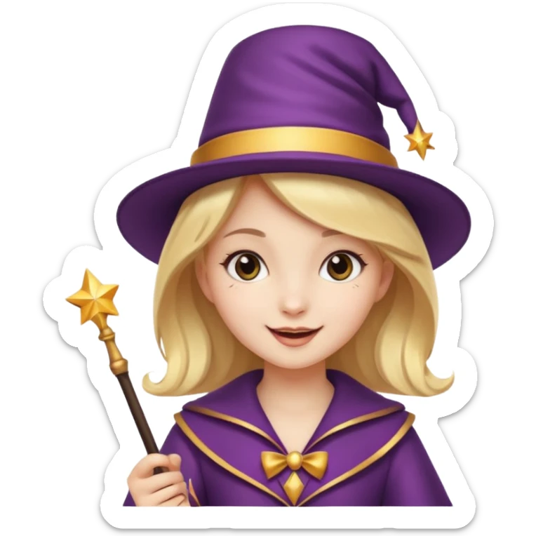 young girl magician wearing a magician hat holding a wand cheerful expression sticker