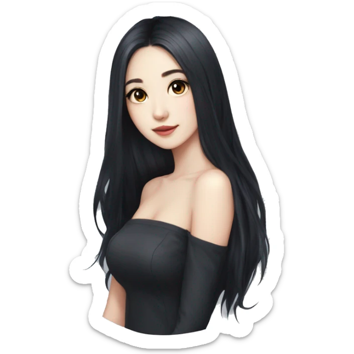 girl, long black hair, kpop idol, standing, beautiful girl, very hot girl, russian american sticker