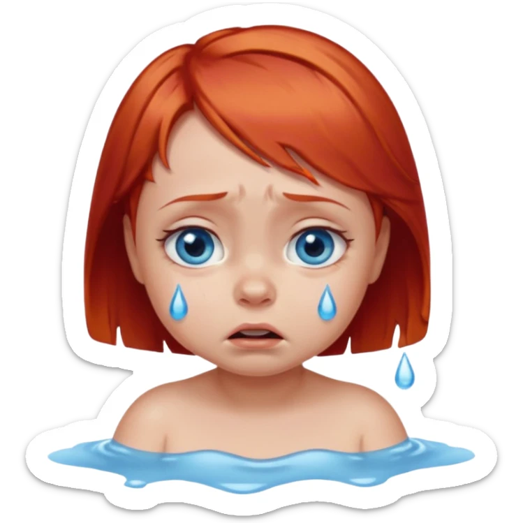 red hair baby girl big eyes short hair crying sticker