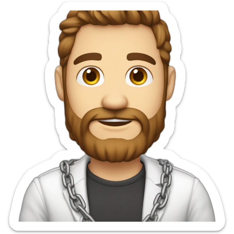 Hombre de mitad de cuerpo piel blanca cabello largo cafe con barba y cadena con dije de caballo grande en el cuello sticker