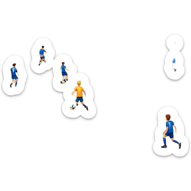 A mini-football match in an indoor sports hall with a wooden floor and clear court markings. The scene captures players in action, with the ball moving towards the goal, and the surrounding bleachers and overhead lights adding to the atmosphere of a competitive game. sticker