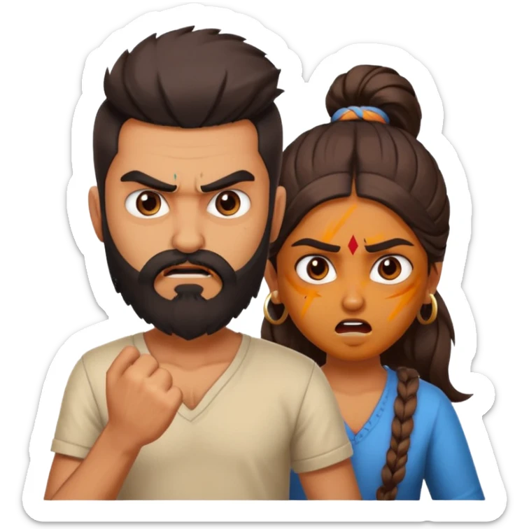 brother and sister fighting modern culture naughty  - indian skin and hairstyle - men beard  sticker