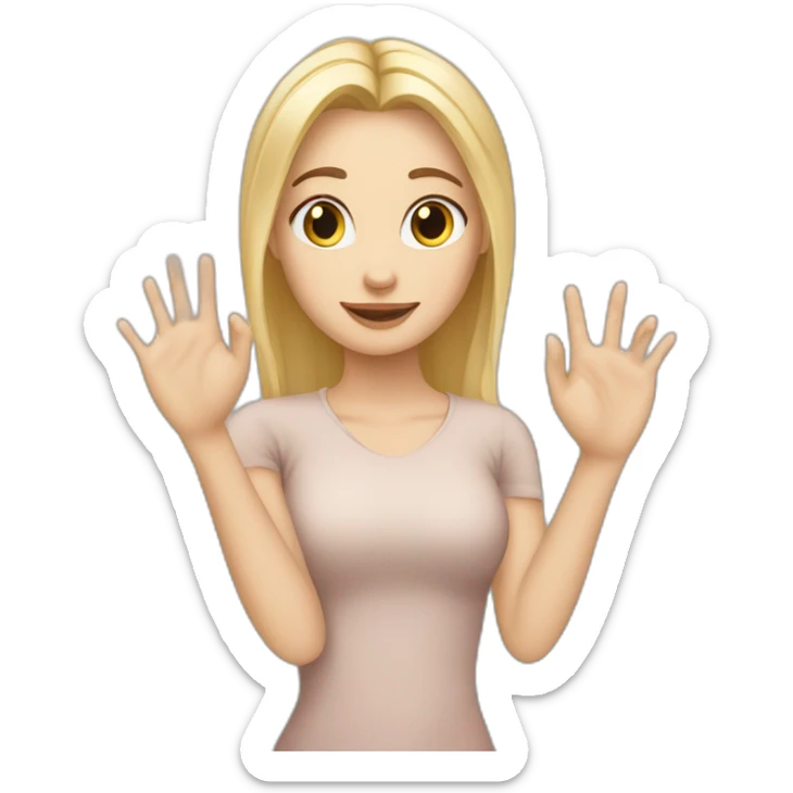 white skin girl with blonde hair showing THREE out of five fingers up on her one hand sticker