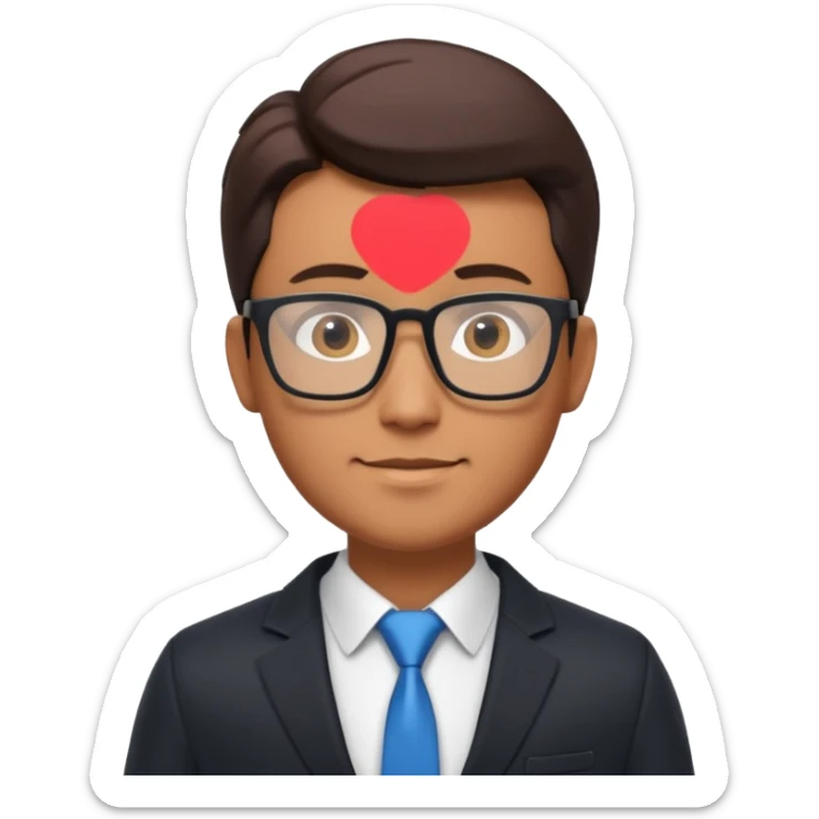 A stylized 3D avatar of a visionary tech CEO, male, wearing glasses and a sleek dark blazer. He has a confident, friendly expression. The lighting is a dramatic gradient of purple and electric blue neon. Rim lighting on the edges of the character. Dark background, cyberpunk minimalist aesthetic. sticker