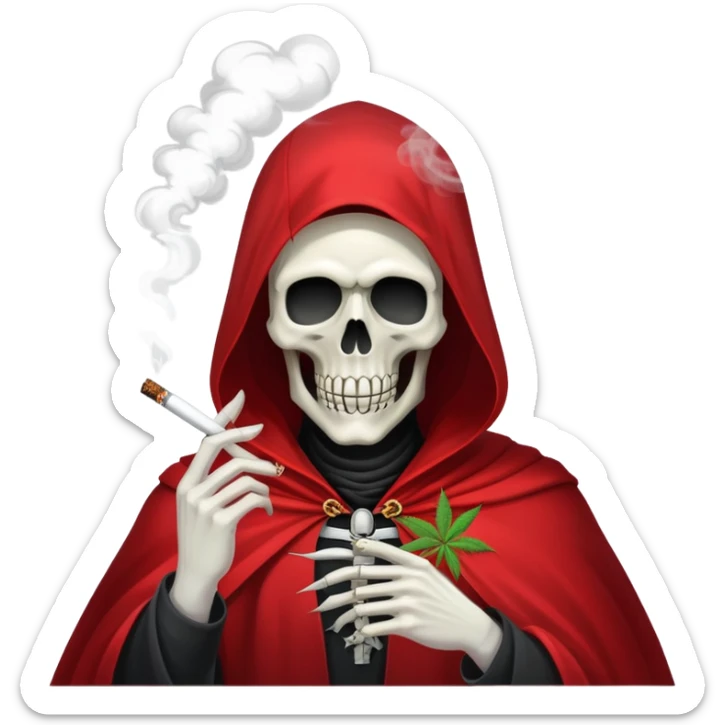 grim reaper in red cape smoking weed with loads of smoke in the air sticker