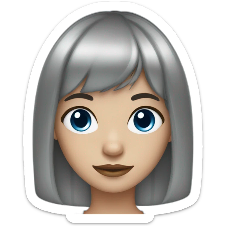 girl with dark brown hair, thick bangs, blue eyes sticker