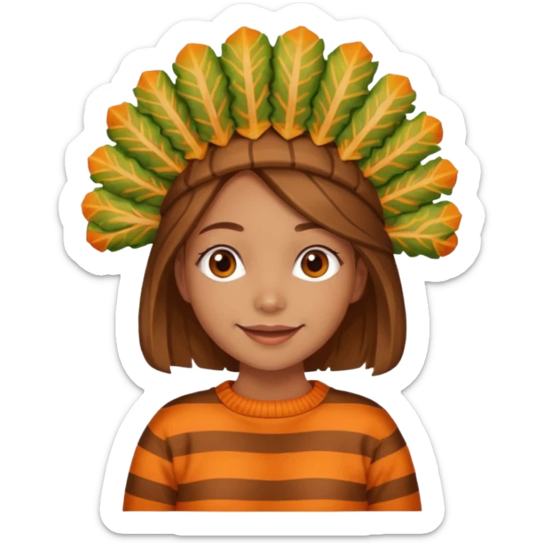 happy tan girl with an orange striped sweater and a cooked browned turkey on her head  sticker