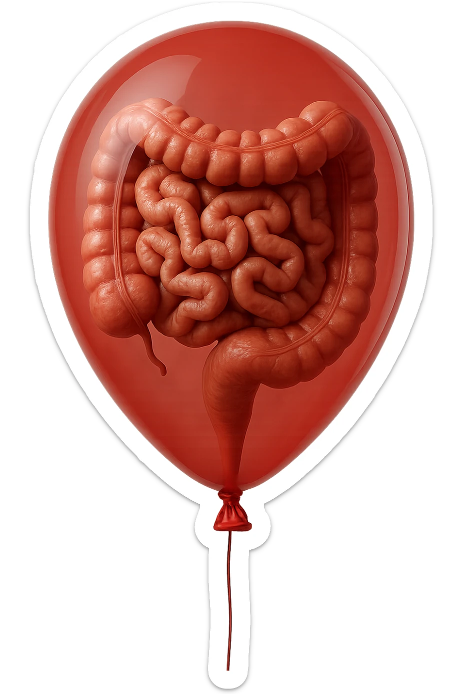 INTESTINO UMANO ANATOMICO REALISTICO CHIUSO IN UN PALLONCINO ROSSO, IPERREALISTICO 4K sticker
