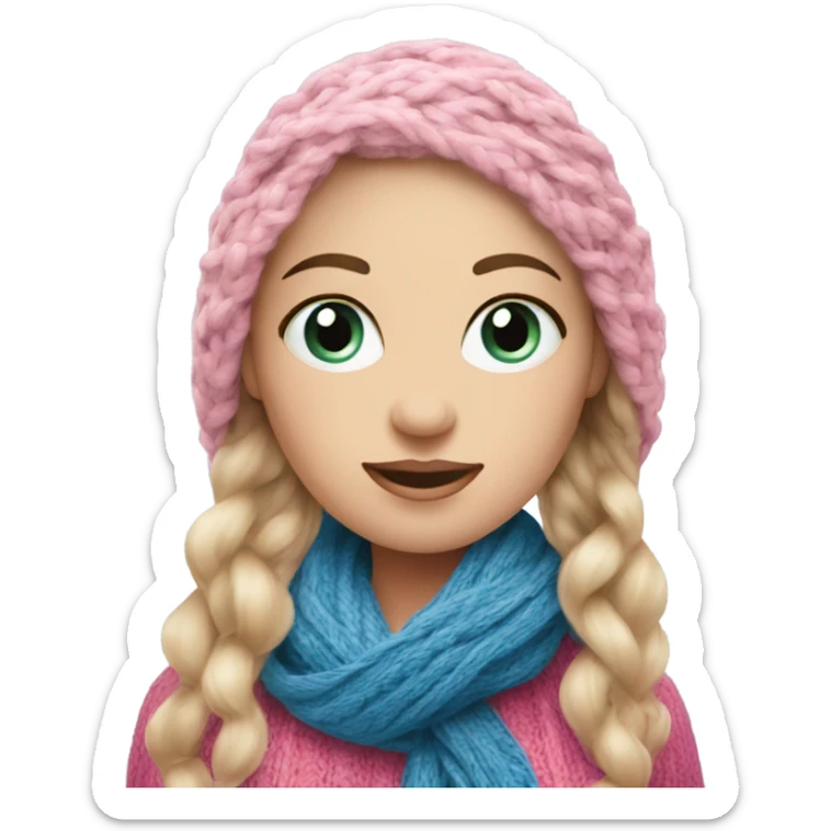 beautiful finnish fair hair woman with blue eye knitting pink scarf sticker