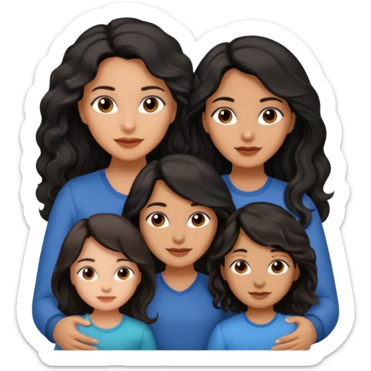 Family , Beautiful mom ,black black  hair,wavy hair，long hair,brown eyes,hispanic and two girls 1 boy sticker