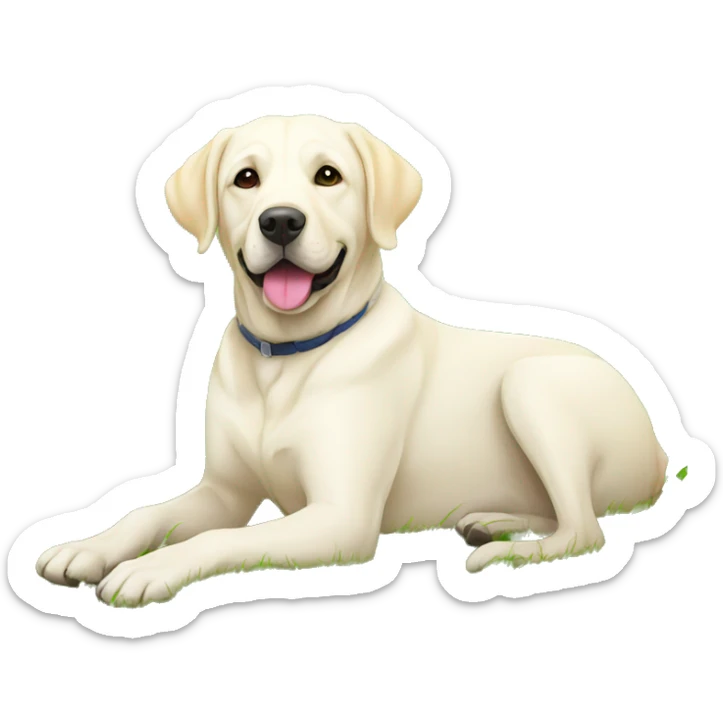 white labrador is laying on grass sticker