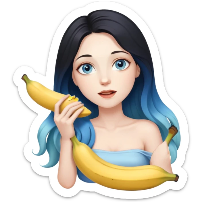busty pawg long black to blue ombre hair pale blue eyes twerk sfw bare shoulders lay down- eating banana sticker