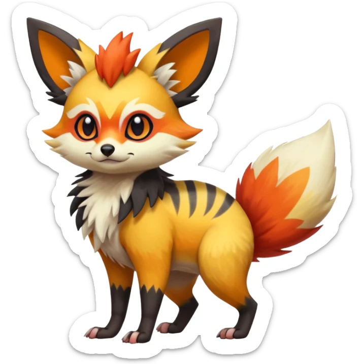 Rare realistic cool cute epic aesthetic colorful Fennekin-Zorua-Civet-Genet-species-Fakemon-hybrid-creature, with markings, full body sticker