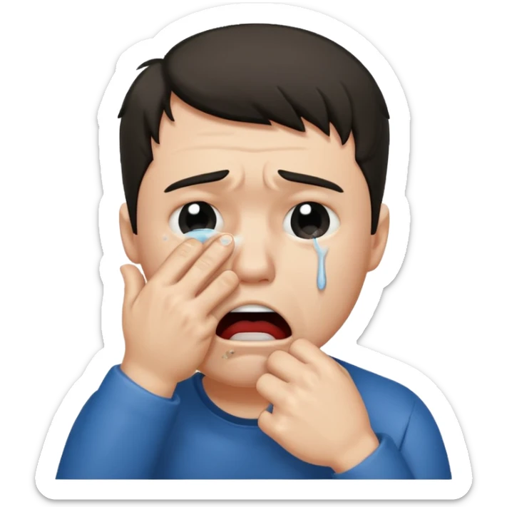 Crying man with his fist holding to his mouth sticker